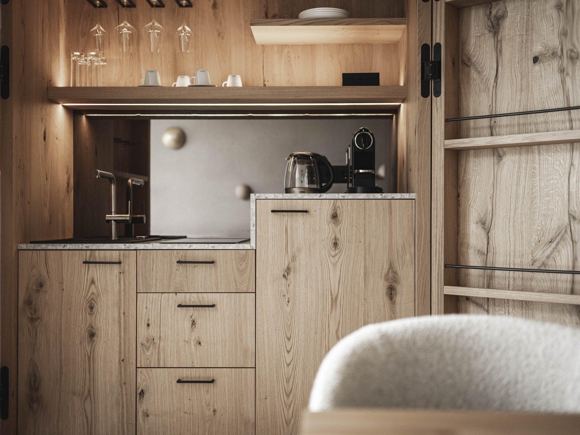 Detailaufnahme der Kitchenette in der Krautgarten Suite